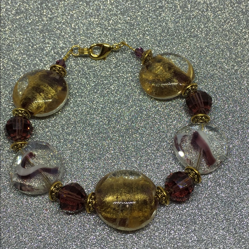 Beautiful purple and golden glass bracelet